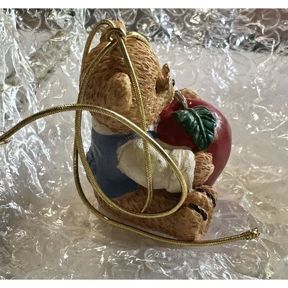 Avon 1997 Holiday Ornament GIFT TOPPER Teddy Bear Holding Apple Teacher Gift - Picture 4 of 11